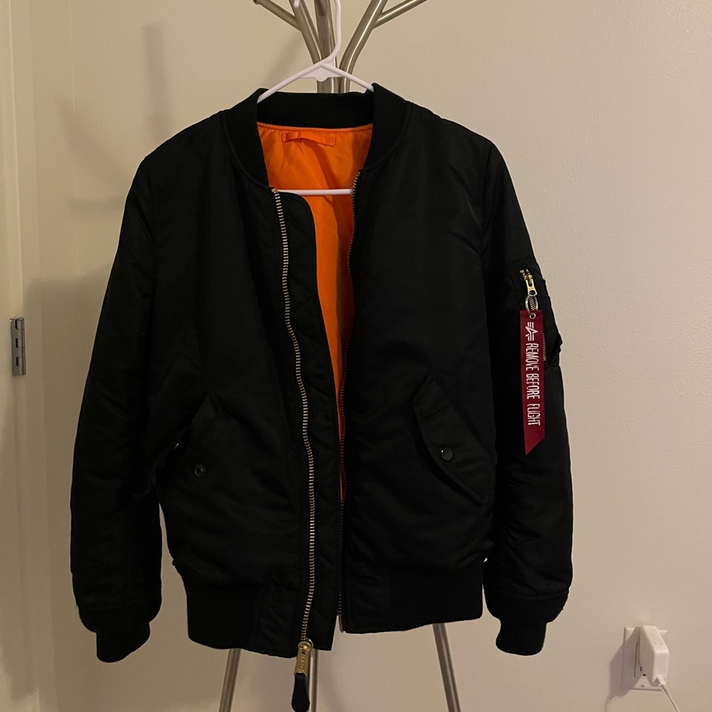 Alpha Industries Black Bomber Jacket with Orange Lining